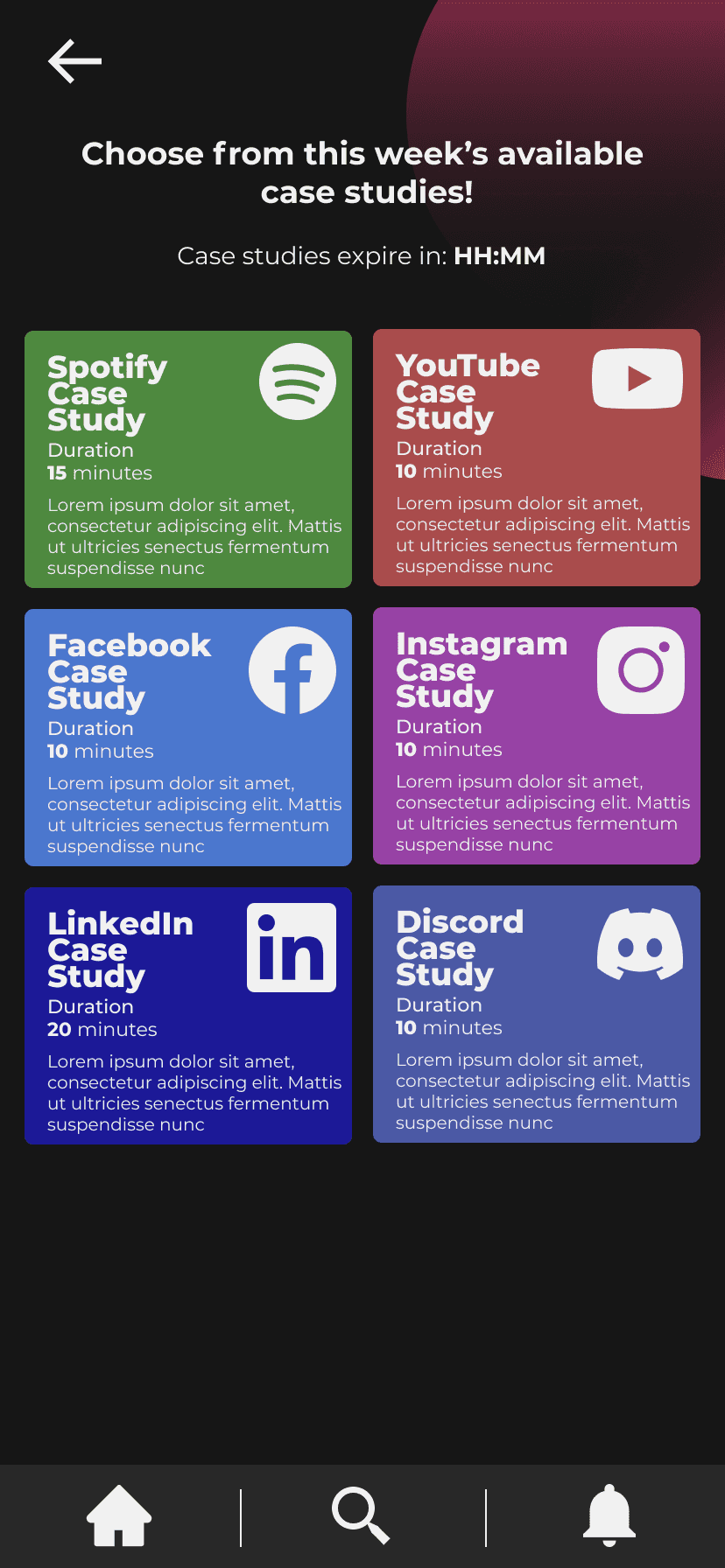 Case studies screen