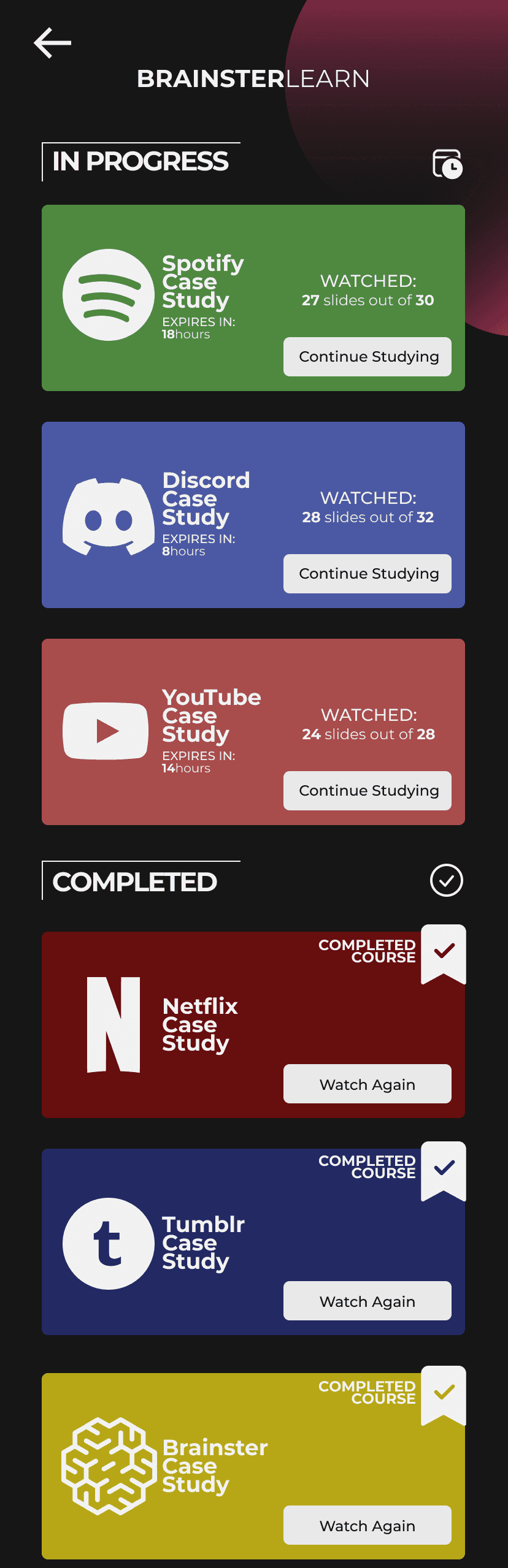 Learn dashboard