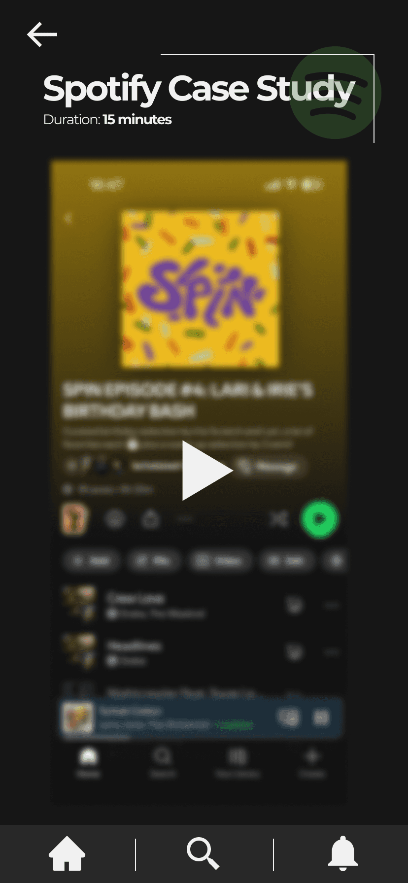 Video lesson screen playing a Spotify case study