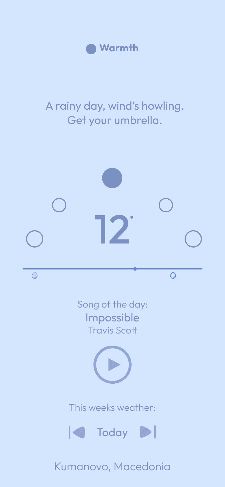 Warmth weather screen: 12° rainy day paired with “Impossible” by Travis Scott