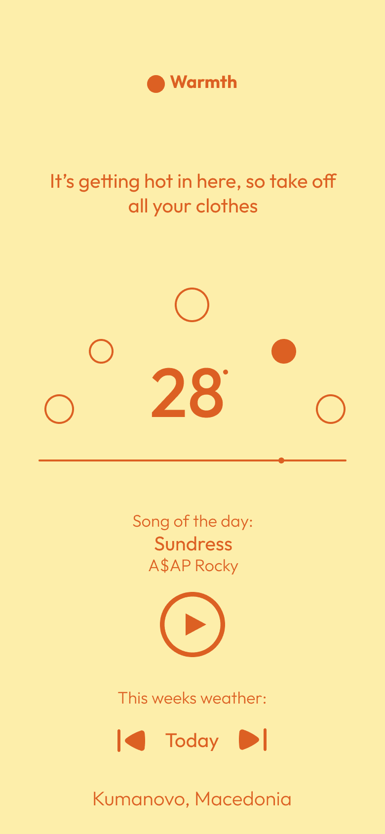 Warmth weather screen: 28° hot day paired with “Sundress” by A$AP Rocky